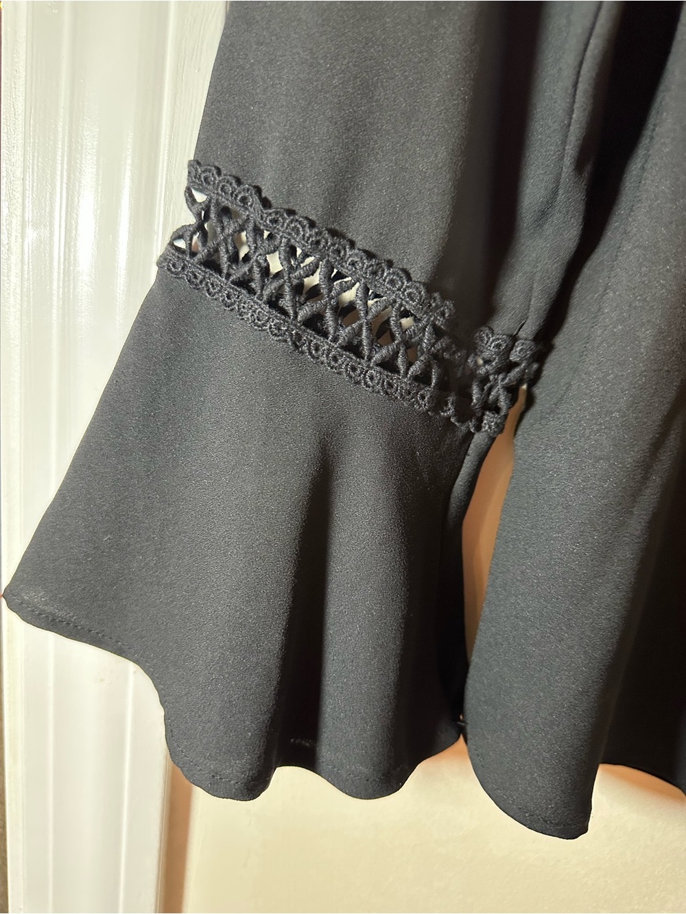 Ann Taylor Black Crochet Trim Bell Sleeve Blouse - Picture 4 of 4